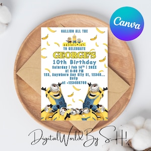Editable Minions Birthday Invitation,Yellow Minions Invitation ,Minions Birthday Party,Printable Minions Invite, Minions Themed Party Invite