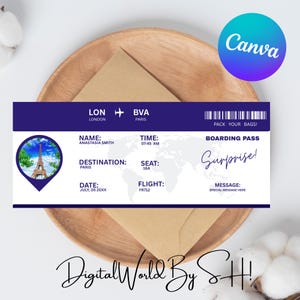Editable Boarding Pass Template, Printable Personalized Airline Ticket, Birthday Surprise Ticket, Canva Template, Instant Download