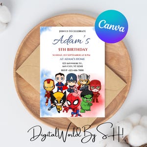 Editable Superheroes Birthday Invitation Template Printable Birthday Party Invitation Kids Party Invite Template Superhero Bday Card