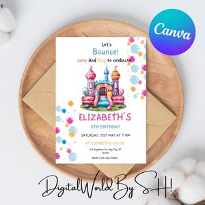 Bounce house Birthday Invitation, Let&#39;s bounce Birthday Invitation Template, Editable bounce party invitation