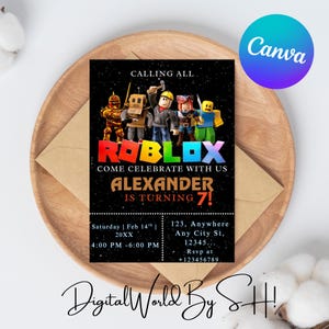 Roblox Invitation, Kids Roblox Evite, Gamer Party Evite, Boy Birthday Roblox Invitation, Roblox Birthday, Editable Canva Template, Download