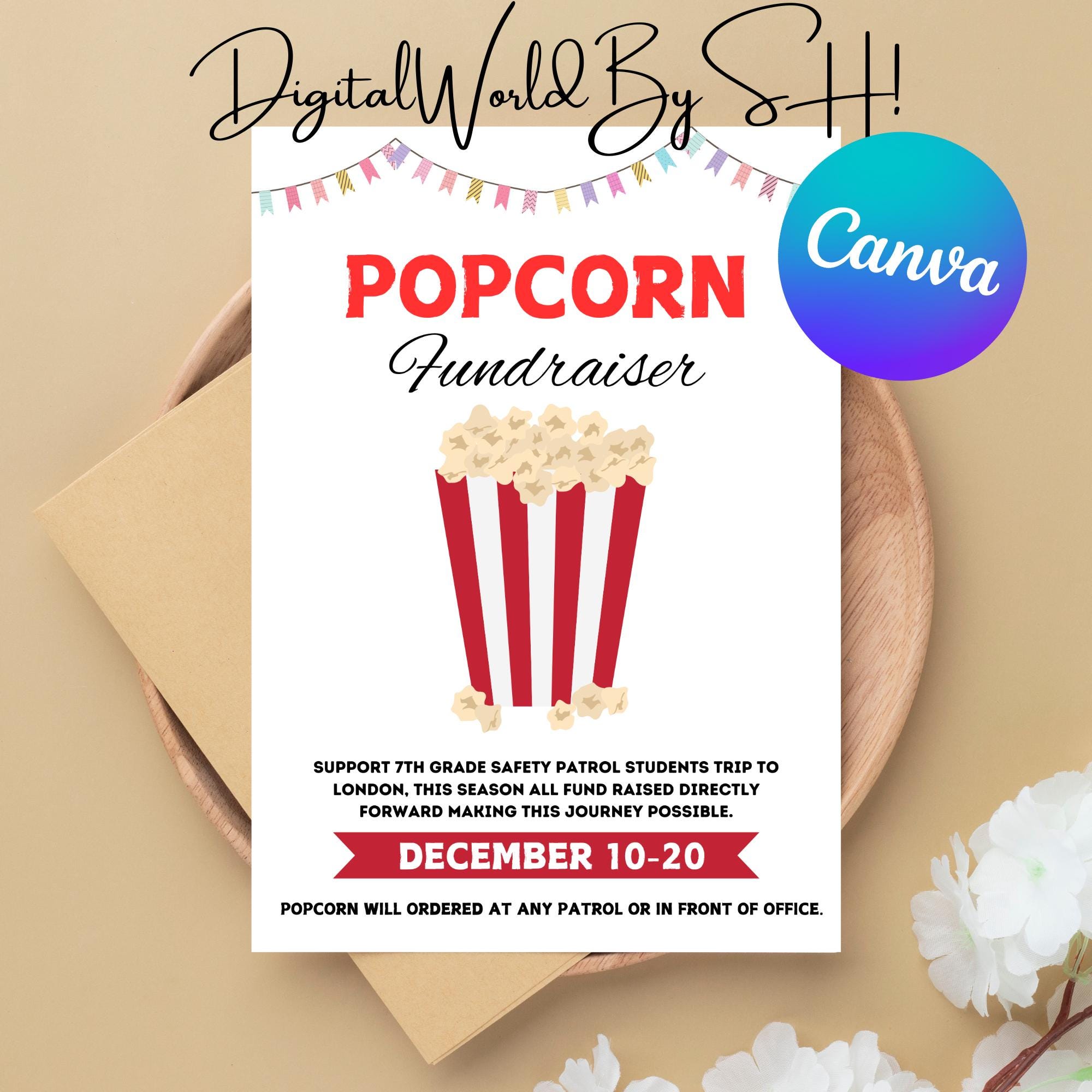 Editable Popcorn Fundraiser Flyer, Printable PTA, PTO, School Church ...