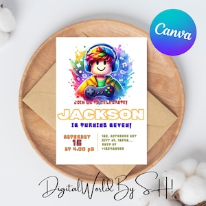 Editable Roblox Birthday Invitation Printable Roblox Birthday Party Invite Gamer Boy Invitation Kid Roblox Invite Template Instant Download