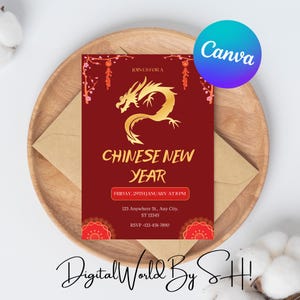Plantilla de invitación para el Año Nuevo chino, Año Nuevo 2025, Dragón, Celebración china, Año Nuevo lunar 2025, Descarga imprimible