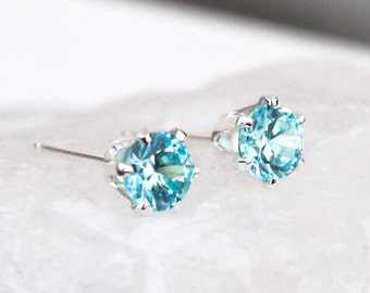 Blue Topaz Silver Stud Earrings, Silver Gemstone Post Earrings, Birthstone Earrings, Gift for Her