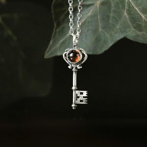 Gothic Key Pendant Necklace – Silver Key Necklace with Garnet, Gothic Jewellery, Symbolic Talisman, Vintage Inspired Pendant