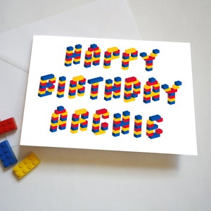 Tarjeta de cumpleaños personalizada de ladrillo de construcción