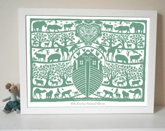 Personalised Christening Or New Baby Noah's Ark Print