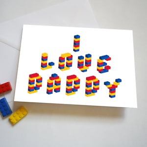 Tarjeta personalizada para el día del padre o cumpleaños con ladrillos de construcción