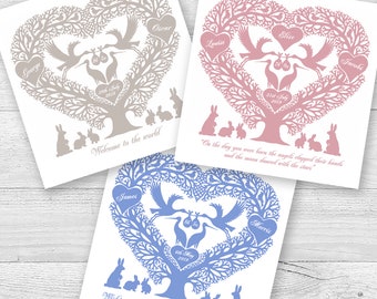 Personalised Stork Heart New Baby Card