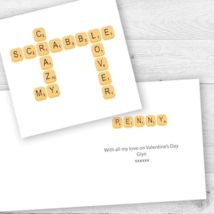 Spersonalizowana karta walentynkowa lub karta dla zakochanych do gry w Scrabble