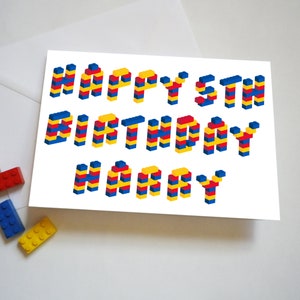 Tarjeta de cumpleaños personalizada de ladrillo de construcción de edad y nombre
