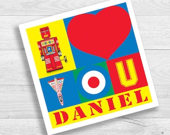 Personalised Tin Toy Art I Love You Card