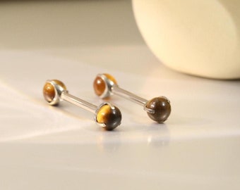 Unique Tiger Eye Stone Nipple Ring Internal Thread Nipple Barbell 14G G23 Nipple Bar Tongue Ring