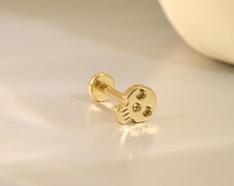 Fashion Skull Gold Lip Stud Jewelry G23 Flat Back Earrings Internal Thread Monroe/Cartilage Piercing 6 8 10 mm 16G