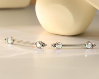 14G Beaded AB CZ Nipple Ring G23 Internal Threaded Nipple Barbell 14mm Bridge Piercing Jewelry Straight Nipple Bar