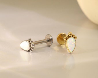 Beaded Water Drop Opal/CZ 16G 18G Tragus Nose Stud Cartilage Conch Lip Stud Medusa Piercing Jewelry Titanium Gold Flat Back Jewelry