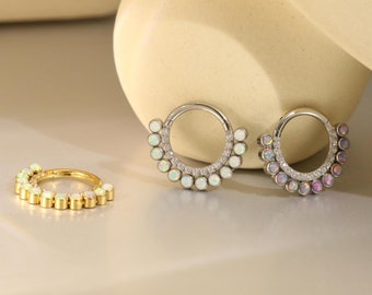 Opal/CZ hinged nasal septum ring nose ring medical steel piercing jewelry ring septum piercing ring 16G
