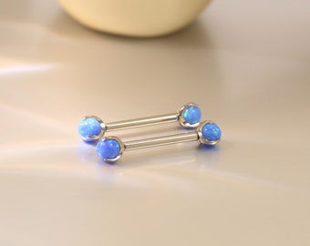 14G Titanium Blue Opal Nipple Ring Nipple Barbell Internal Thread Nipple Jewelry 12mm-18mm