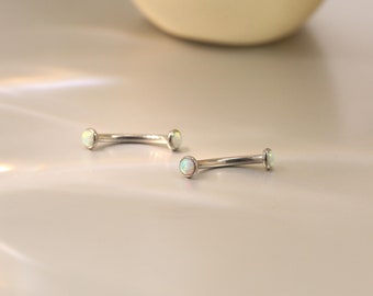 White Opal Eyebrow Ring Jewelry Eyebrow Ring Curved Bar 16G Titanium Piercing Jewelry Body Piercing 6mm-12mm