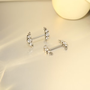 Clear CZ Nipple Piercings Internally Threaded Barbell Nipple Shield piercing Jewelry   G23 Solid Titanium Nipple Jewelry 14G