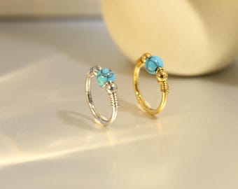 Blue Turquoise Nose Ring Septum Jewelry Round Paved Earring Hinged Clicker Hoop Tragus Rook Daith Piercing Jewelry