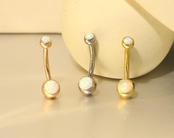 Double Opal Navel Piercing Jewelry Flat Back Navel Ring  Curved Barbell Belly Piercing Belly Button Piercing Internally Threaded Belly Ring