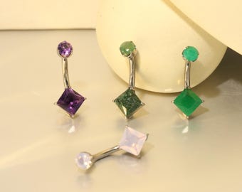 Square Crystal/Agate Navel Piercing Jewelry Curved Barbell Belly Piercing G23 Titanium 14G Navel Barbell