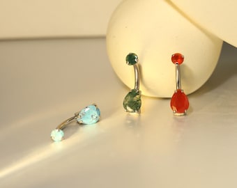 Red Agate Blue Turquoise Belly Ring G23 Titanium Navel Piercing Jewelry Curved Bar Shiny Belly Button Ring 14G