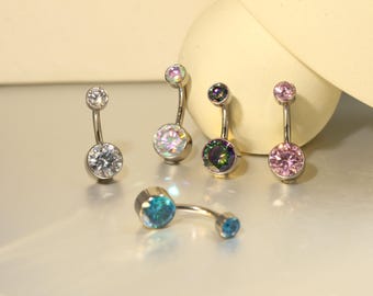Round zircon Various Colors Belly Ring Curved Barbell Belly Piercing Navel Piercing G23 Titanium Internally Threaded Belly Ring
