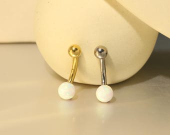 Round Opal Threaded Curved Navel Barbell Belly Button Piercing Belly Button Ring G23 Titanium 14G Navel Piercing Jewelry