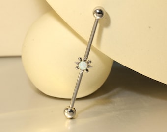 Solar System Industrial Piercing Jewelry  Round Opal Cartilage Earring  Scaffold Piercing Tiny End  Straight Barbell Piercing