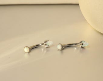 White Opal Eyebrow Ring G23 Titanium 14G Curved Barbell Cartilage Piercing Rook Barbell Ring Minimalist Earring Lip Barbell