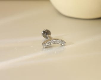 Bend CZ Labret Jewelry Cartilage Earring Monroe Piercing Medusa Ring Tragus Conch Helix Medusa Piercing  Internally Threaded Labret Stud
