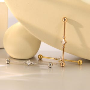 Square Zirconia Industrial Bar 14G Industrial Barbell Surgical Steel Band CZ Surface Cartilage Body Piercing Jewelry 38mm