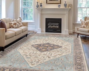 Vintage Style Heriz Rug: Medallion Persian Look, Bohemian Area Rug