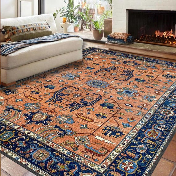 Orange Anatolian Rug: Washable Chenille, Traditional Floral Design