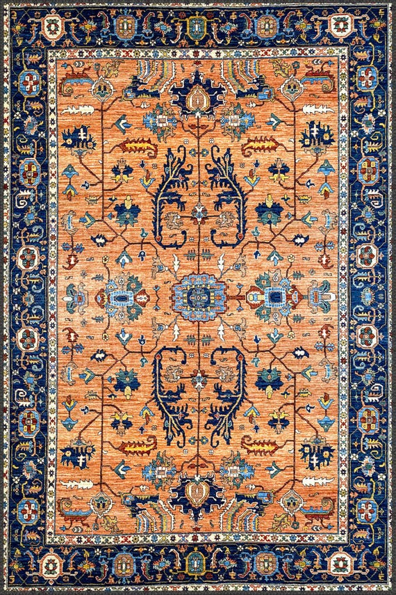 Orange Anatolian Rug: Washable Chenille, Traditional Floral Design