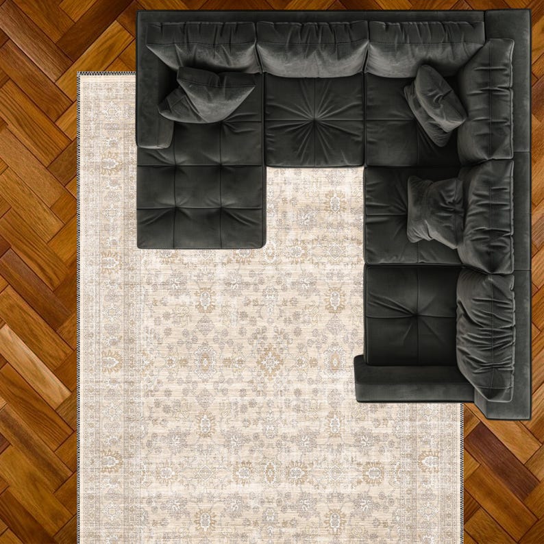 Neutral Washable Rug, Beige Vintage Area Rug, Distressed Persian Style ...