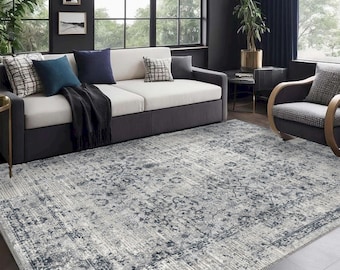 Gray Distressed Chenille Area Rug: Persian Style Boho Decor