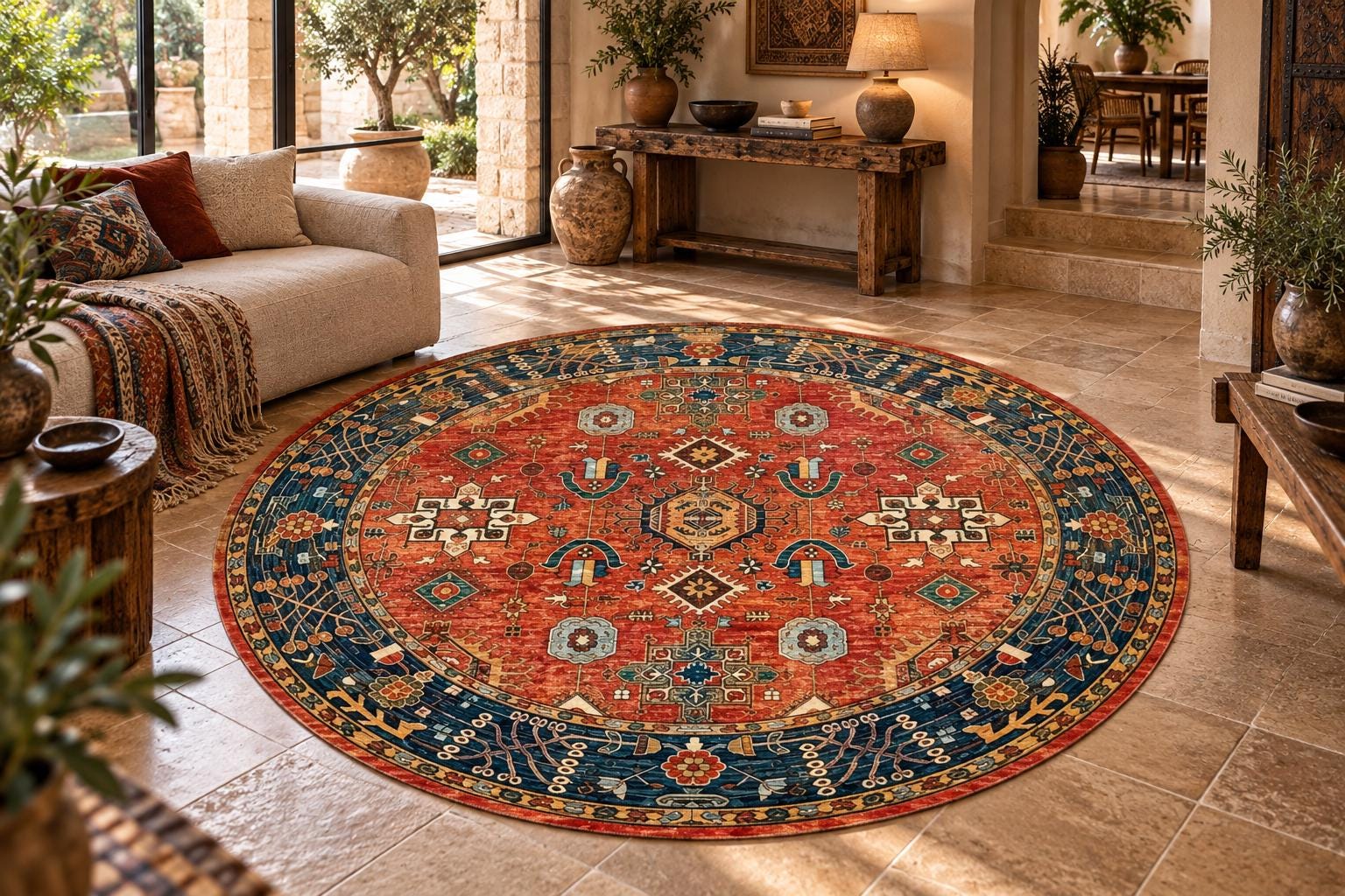 Blue Orange Oriental Rug - Etsy