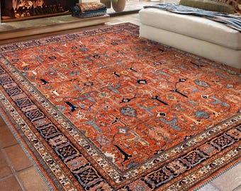 Large Vintage Persian Style Rug - Soft Chenille Oriental Style Carpet
