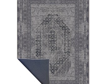 Schwarzer Chenille Anatolian Teppich: Beunruhigter orientalischer Stil, Waschbar