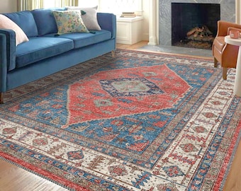 Roter Chenille Medaillon Teppich: Vintage Boho Orientteppich