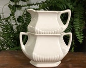 White Sugar Bowl and Creamer Set Stacking Ironstone Micratex Adams and Sons Made in England Vintage Ceramic