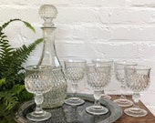 Wine Glass Decanter Set of 6 Glasses Vintage Barware Stemware Cut Glass Water Glasses Liquor Bottle