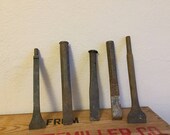 Set of 5 Metal Bits Chisels Tools Industrial Decor Vintage Metal Rustic Nail Driver Interesting Collection Found Art Pieces