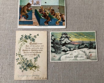 Vintage Postcards Set of 3 Roses Flowers Antique Postmarked German Handwriting Distressed Ephemera