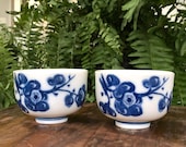 Blue Floral Cup Set of 2 Chinoiserie Cups White Ceramic Vintage Small Bowls
