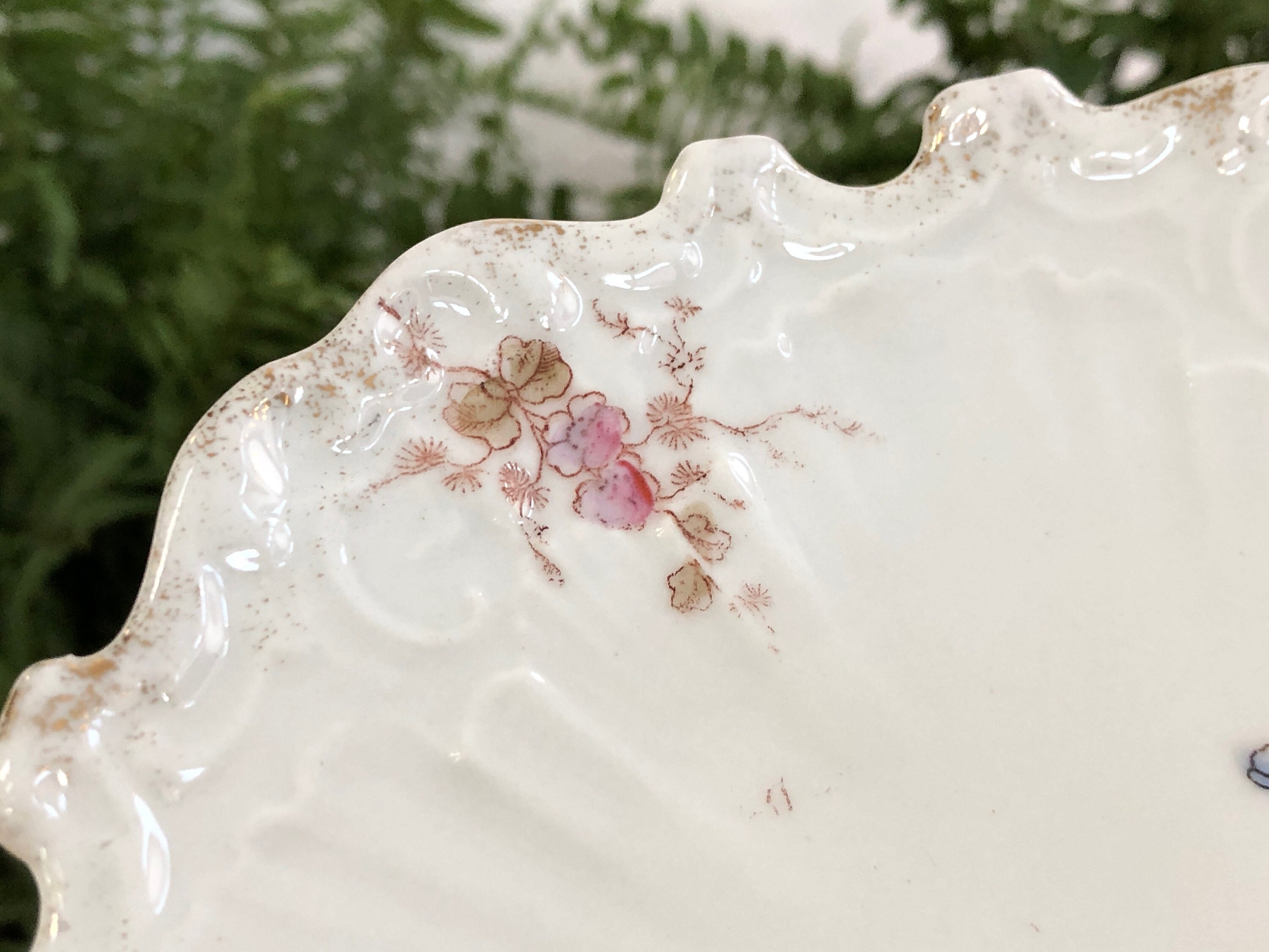 Floral Plate Painted Jewelry Dish Pink Blue White Ceramic Etsy